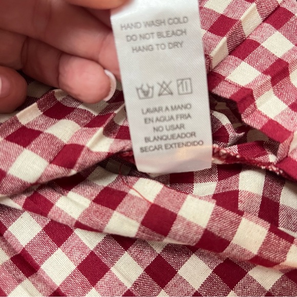 DOE & RAE Red and White Gingham Checked Cold Shoulder Butterfly Sleeve Blouse - Picture 14 of 17